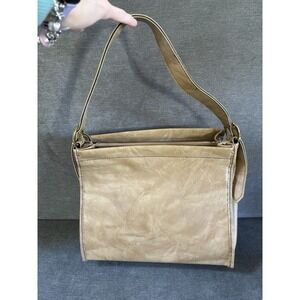 Vintage Camel Tan‎ Stiff Leather Handbag Shoulderbag Purse
